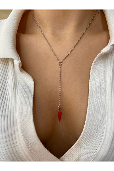 Arsaley Collection Biber Charm Çelik Gümüş Dekolte Y Kolye