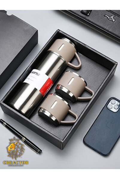 CREACTOR Vakumlu 3 bardaklı kamp termosu fincan set 500 ml TERMOS