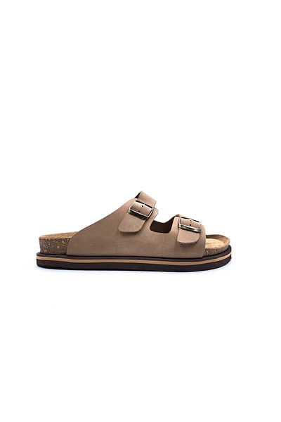 Hammer Jack Genuine Nubuck Leather Double Buckle Sand Beige Men's Slippers