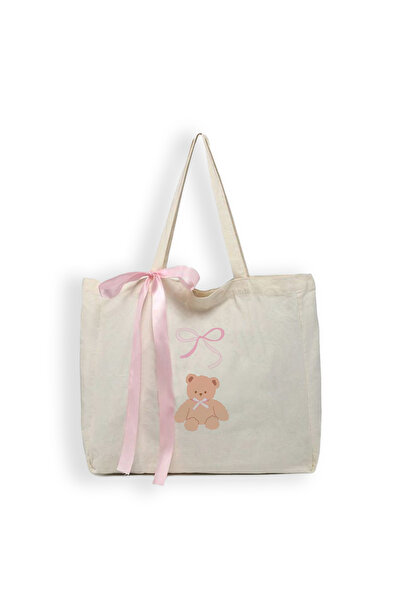 mononoke Ayıcık Desen Fiyonk Detaylı Bez Çanta