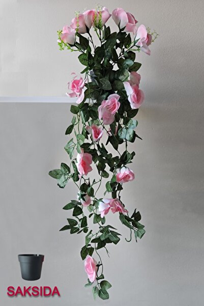 Ekozi Home Saksıda Yapay Sarkan Bitki Gül 6 Dal 90 Cm Pembe