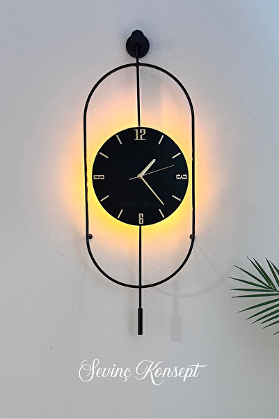 SEVİNÇ KONSEPT LED'li Nero Serenity Siyah Orta Boy Modern Dekoratif Metal Duvar Saati