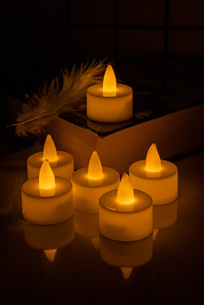 etxShop Ledli Mum Tealight Işıklı Dumansız Alevli Sarı Led Mum Pilli 24 Adet ...