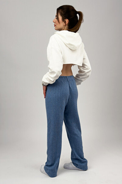 Betimoda Pantaloni de pijama supradimensionați din bumbac albastru cu textura moale pentru femei - talie elastică