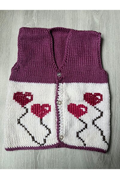 ŞengülKozmetik Baby Girl & Child Vest Heart Balloon Patterned Hand Knitted