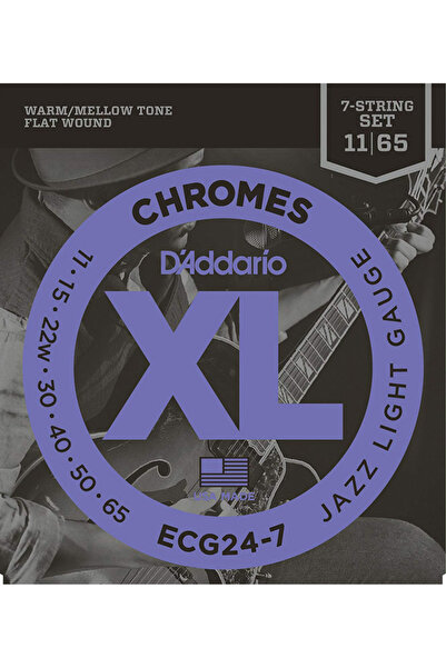 Daddario D'Addario ECG24-7 Chromes Flat Wound, 7 corzi, Jazz Light, 11-65 Set...