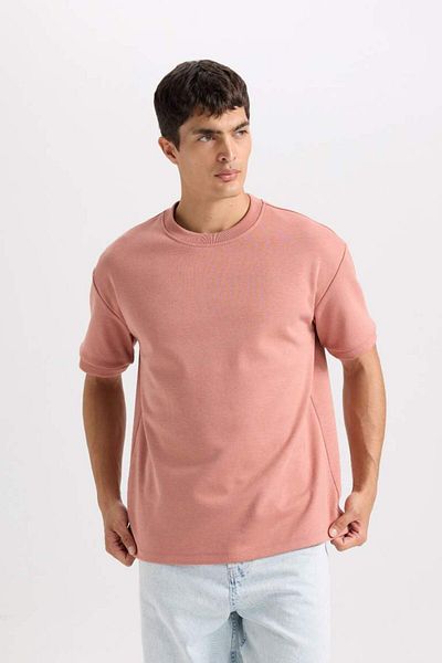 DeFacto New Season Oversize Wide Fit Crew Neck Basic μονόχρωμο κοντομάνικο μπλουζάκι από βαρύ ύφασμα
