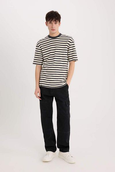 DeFacto New Season Boxy Fit Crew Neck Striped Short Sleeve Heavy Fabric T-Shirt