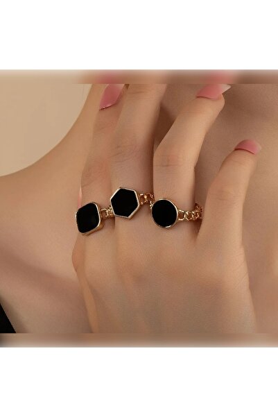 MURASSA BUTİK Minimal Kore Geometrik Şekil 3'lü Yüzük Seti