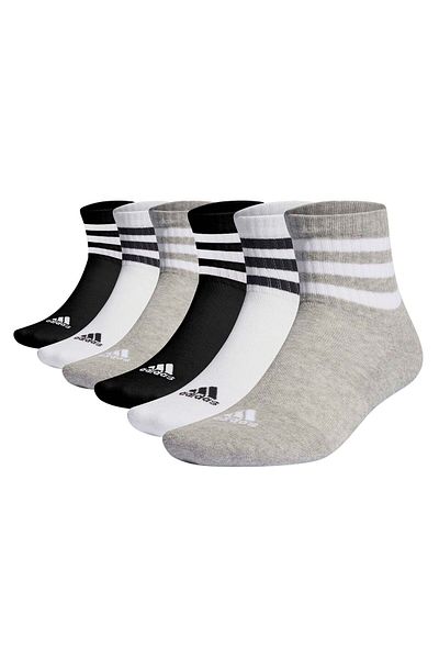 adidas Unisex Quartersocken, 6er Pack - 3-Stripes Cushioned Sportswear Mid-Cut Socks, Logo, Streifen