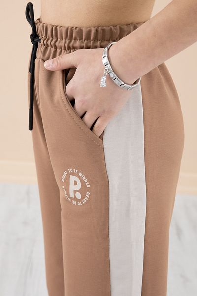 Cansın Mini Coffee Color Wide Leg and Elastic Waist Sweatpants for Girls - 20196