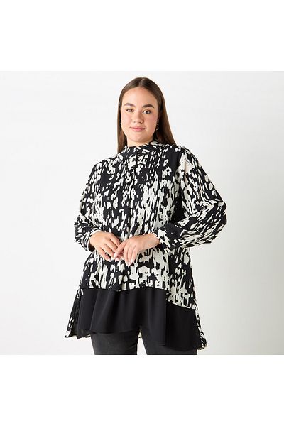 Ulla Popken Layered Look Long Sleeve Collared Blouse