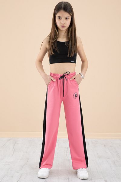 Cansın Mini Pink Garnished Wide Leg Girl's Elastic Waist Sweatpants 20194