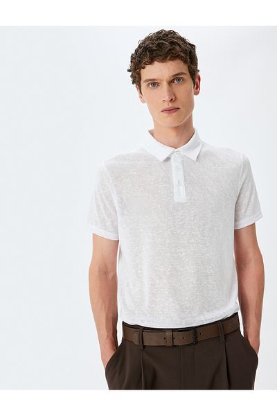 Koton Kurzärmliges, halbtransparentes T-Shirt mit Polokragen und normaler Passform