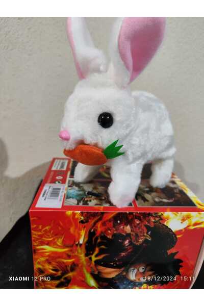 Selay Beyaz Elektronik Pilli Sesli Zıplayan Hareketli Havuçlu Peluş Tavşan 18x17 Cm kaliteli ürün