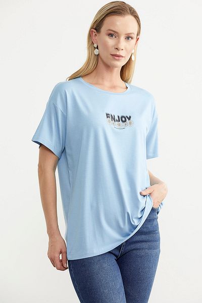 Sementa Tricou din bumbac pieptănat cu imprimeu fluid albastru