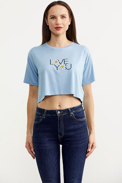 Sementa Tricou Crop cu imprimeu supradimensionat - Albastru
