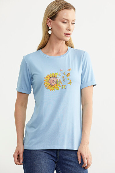 Sementa Tricou de bază din bumbac pieptănat cu imprimeu albastru