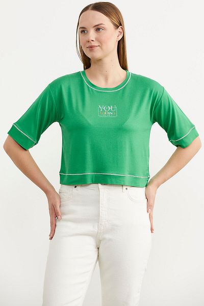 Sementa Μπλουζάκι Oversize Crop με λεπτομέρεια με γκλίτερ - Πράσινο