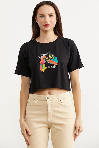 Sementa Oversize εμπριμέ Crop T-shirt - Μαύρο