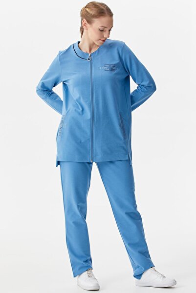 Sementa Σετ αθλητική φόρμα με λεπτομέρειες από πέτρα Plus Size - Μπλε