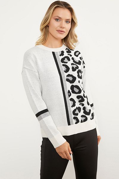 Sementa Colorful Leopard Combination Knitwear Sweater - Bone