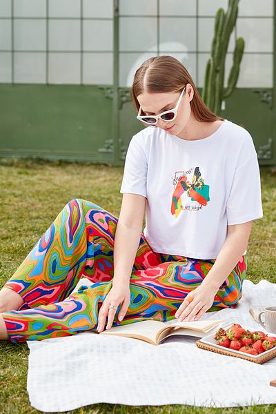 Sementa Oversize εμπριμέ Crop T-shirt - Λευκό
