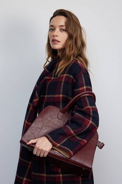 BE BLUE Claret Red Belted Leather Tote Bag