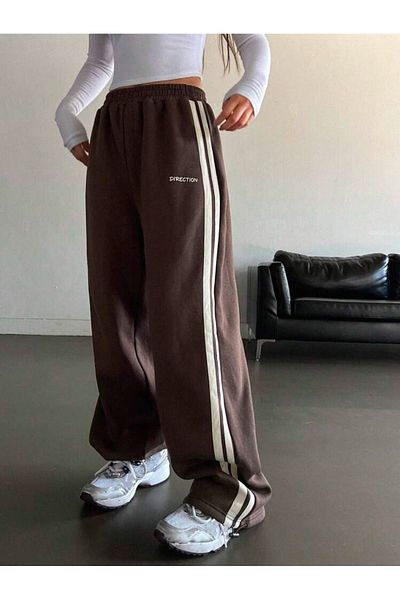Touz Moda Direction Print Oversize Baggy Sweatpants with Adjustable Leg Elastic