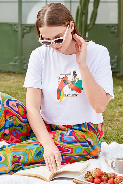 Sementa Oversize εμπριμέ Crop T-shirt - Λευκό