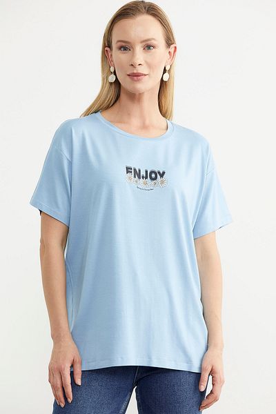 Sementa Tricou din bumbac pieptănat cu imprimeu fluid albastru
