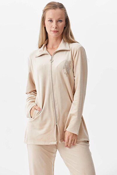 Sementa Σετ αθλητική φόρμα βελούδινη φαρδιά εφαρμογή - Μπεζ