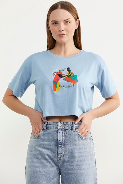 Sementa Oversize εμπριμέ Crop T-shirt - Μπλε