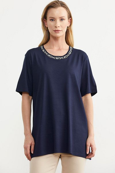Sementa Navy Blue Plus Size Combed Cotton T-Shirt