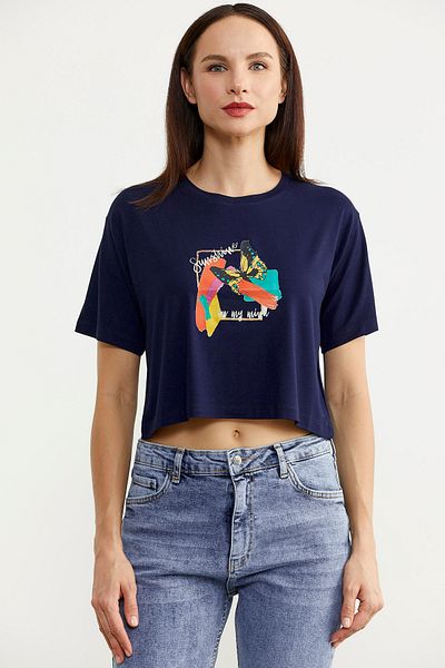 Sementa Oversize εμπριμέ Crop T-shirt - Navy Blue