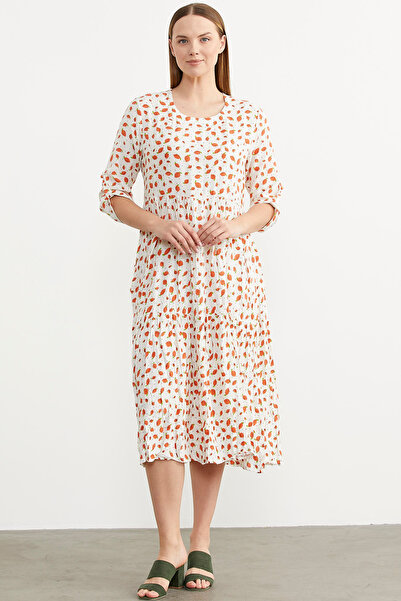 Sementa Truvakar Kol Desenli Parçalı Rahat Elbise - Oranj