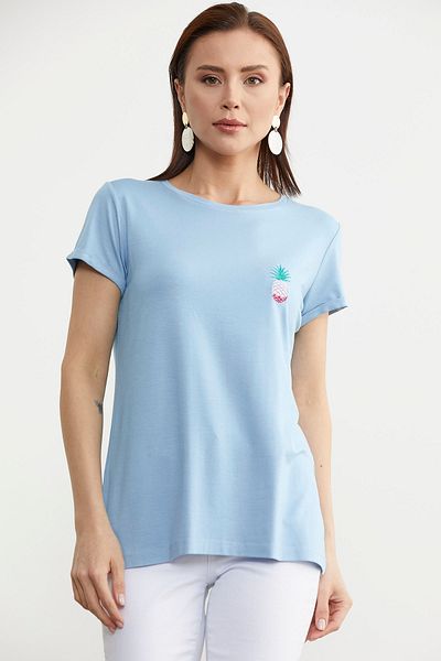 Sementa Tricou de bază din bumbac pieptănat cu decolteu albastru