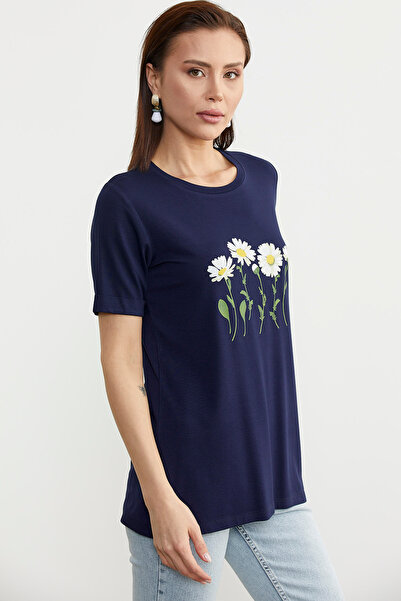 Sementa Navy Blue Basic T-Shirt - Daisy Print