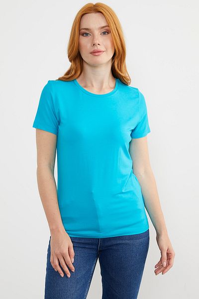 Sementa Tricou de bază cu mânecă scurtă cu decolteu - Turcoaz