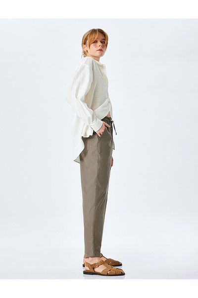 Koton Pocketed Laced Waist Carrot Cut Linen Trousers