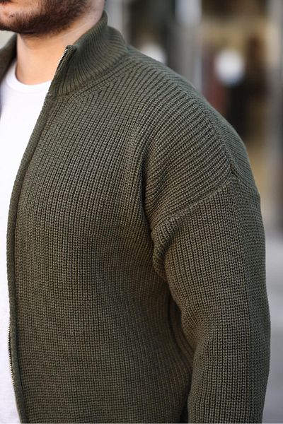 Valiberta Oversize Thessaloniki Knitted Zippered Men's Cardigan - Khaki