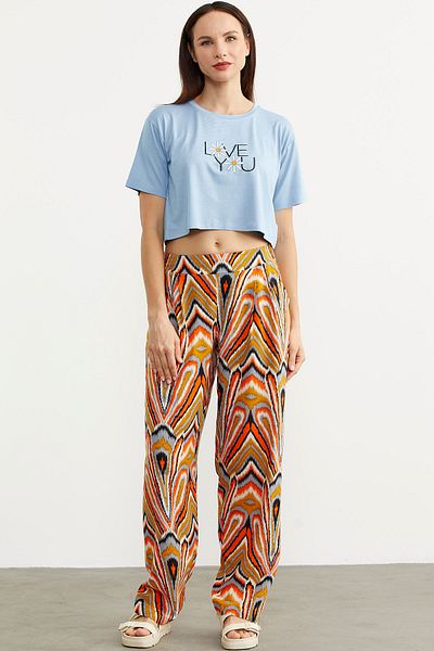 Sementa Patterned Viscose Draped Trousers - Orange