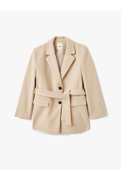 Koton Double Breasted Short Stamp Coat with Belt Detail