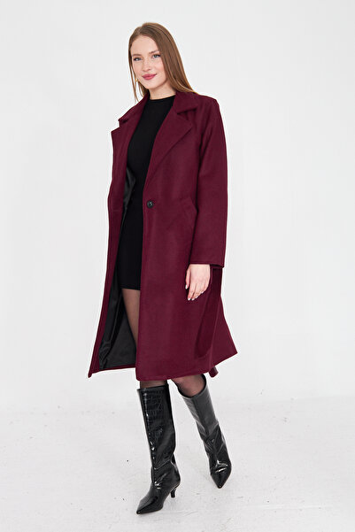 SevdeUgur Women's Plum Belted Buttoned Cashmere Coat / Sevde Ugur