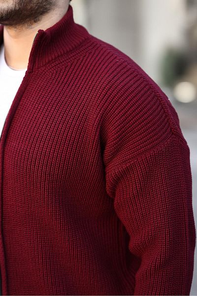 Valiberta Oversize Thessaloniki Knitted Zippered Men's Cardigan - Claret Red