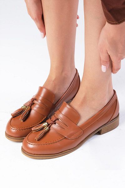 Mio Gusto Dylan Tan Colored Women's Oxford Flat Shoes