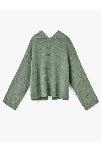 Koton U-Neck Textured Long Sleeve Knitwear Cardigan