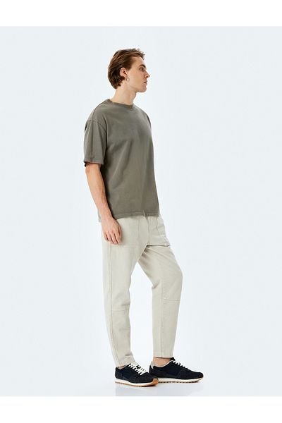 Koton Cotton Chino Pocketed Stitching Detailed Straight Fit Waist Lace up Trousers