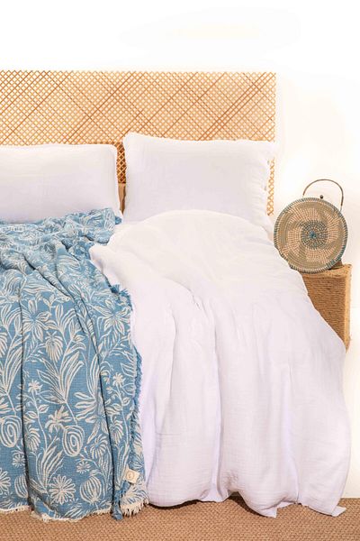 MYLASA HOME Set cuvertură dublă de muselină Cloudy Mood cu 2 straturi |   Husă de pilota, fată de pernă, cearșaf plat |