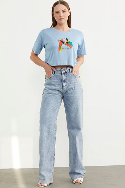 Sementa High Waist Wide Leg Jean Trousers - Light Blue